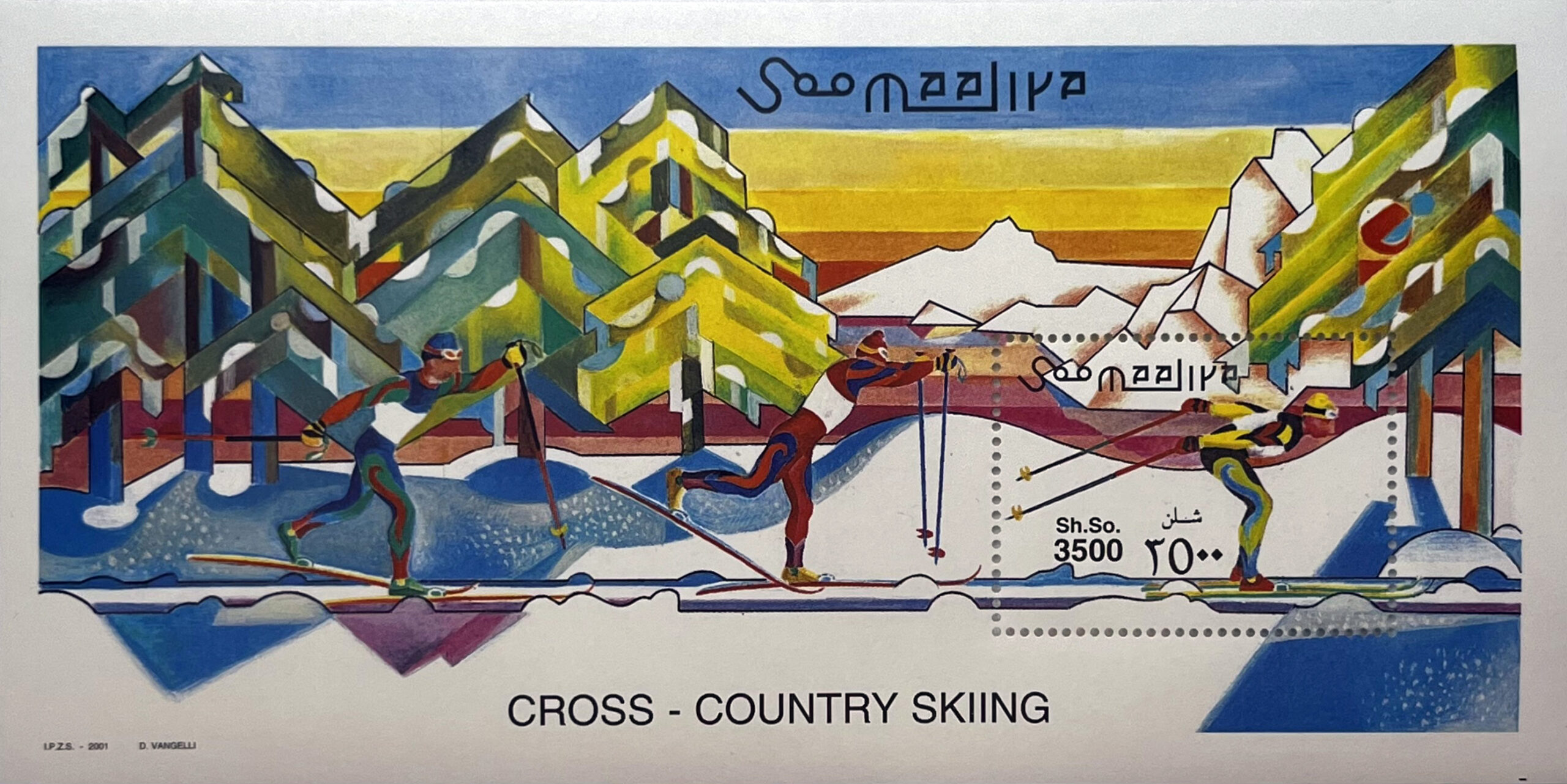 ⛷️ Emocje na Śniegu – Kompletna Seria i Bloczek „Narciarstwo Biegowe” (Somalia 2001) MNH! ❄️