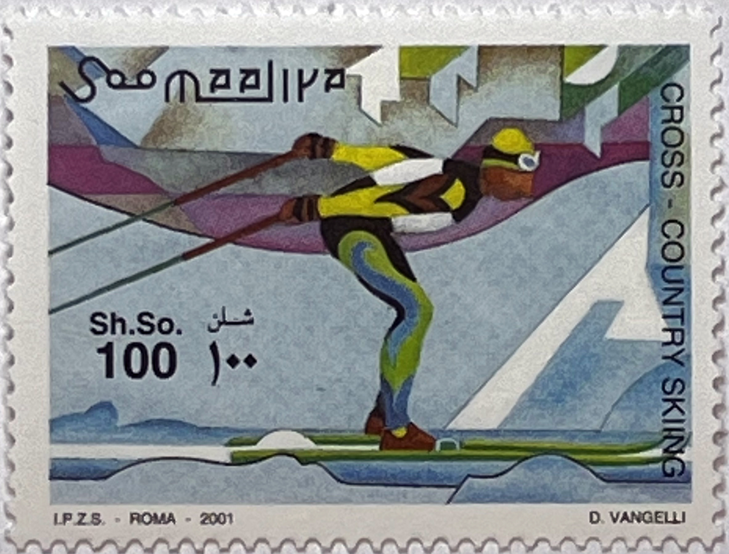 ⛷️ Emocje na Śniegu – Kompletna Seria i Bloczek „Narciarstwo Biegowe” (Somalia 2001) MNH! ❄️ - obrazek 3