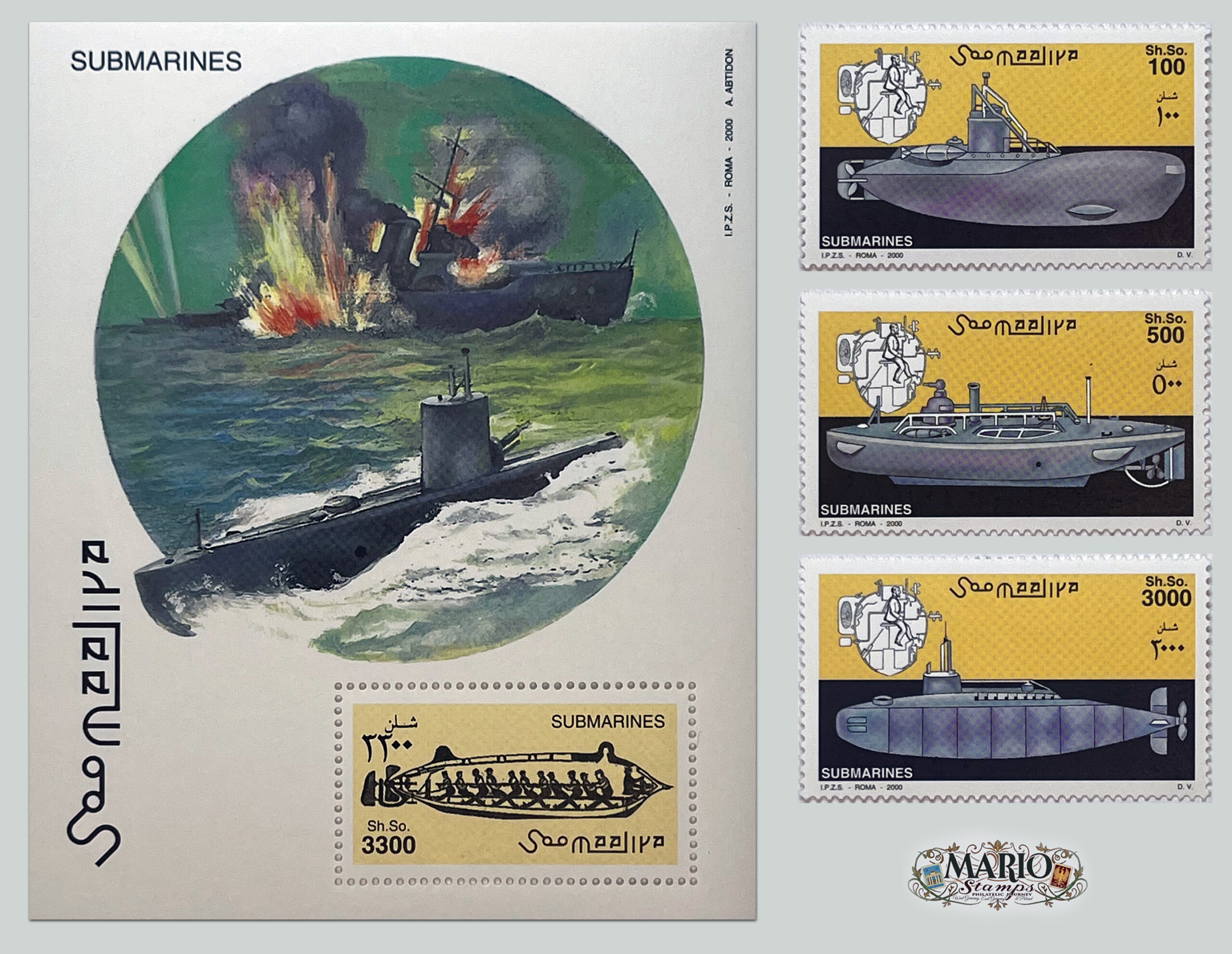 ⚓ Podwodna Straż – Kompletna Seria i Bloczek „Łodzie Podwodne” (Somalia 2000) MNH! 🌊