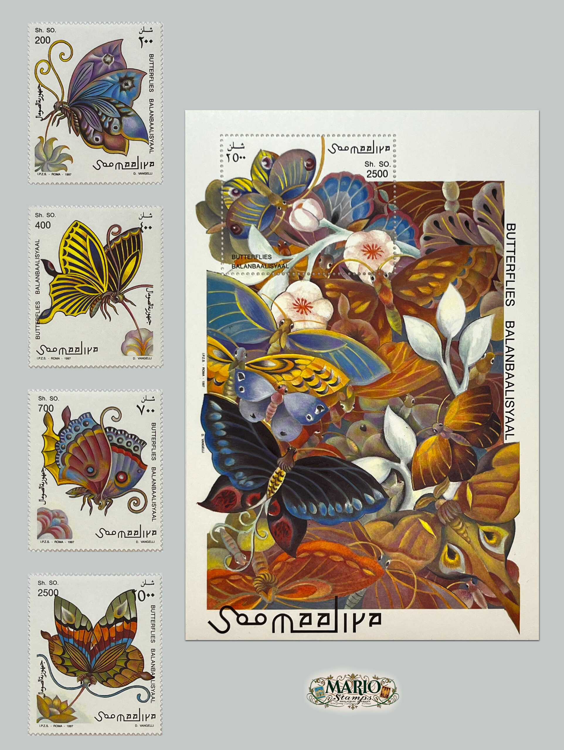 🦋 Kompletna Seria Znaczków z Bloczkiem – Egzotyczne Motyle Somalii (1997) MNH! 🌸