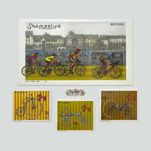 Kompletna Seria Znaczków z Bloczkiem – Historia Roweru i Kolarstwo (2000) MNH!
