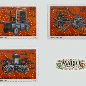 🚒 Kompletna Seria Znaczków – Stare Pojazdy Straży Pożarnej Somalii (2001) MNH! 🔥
