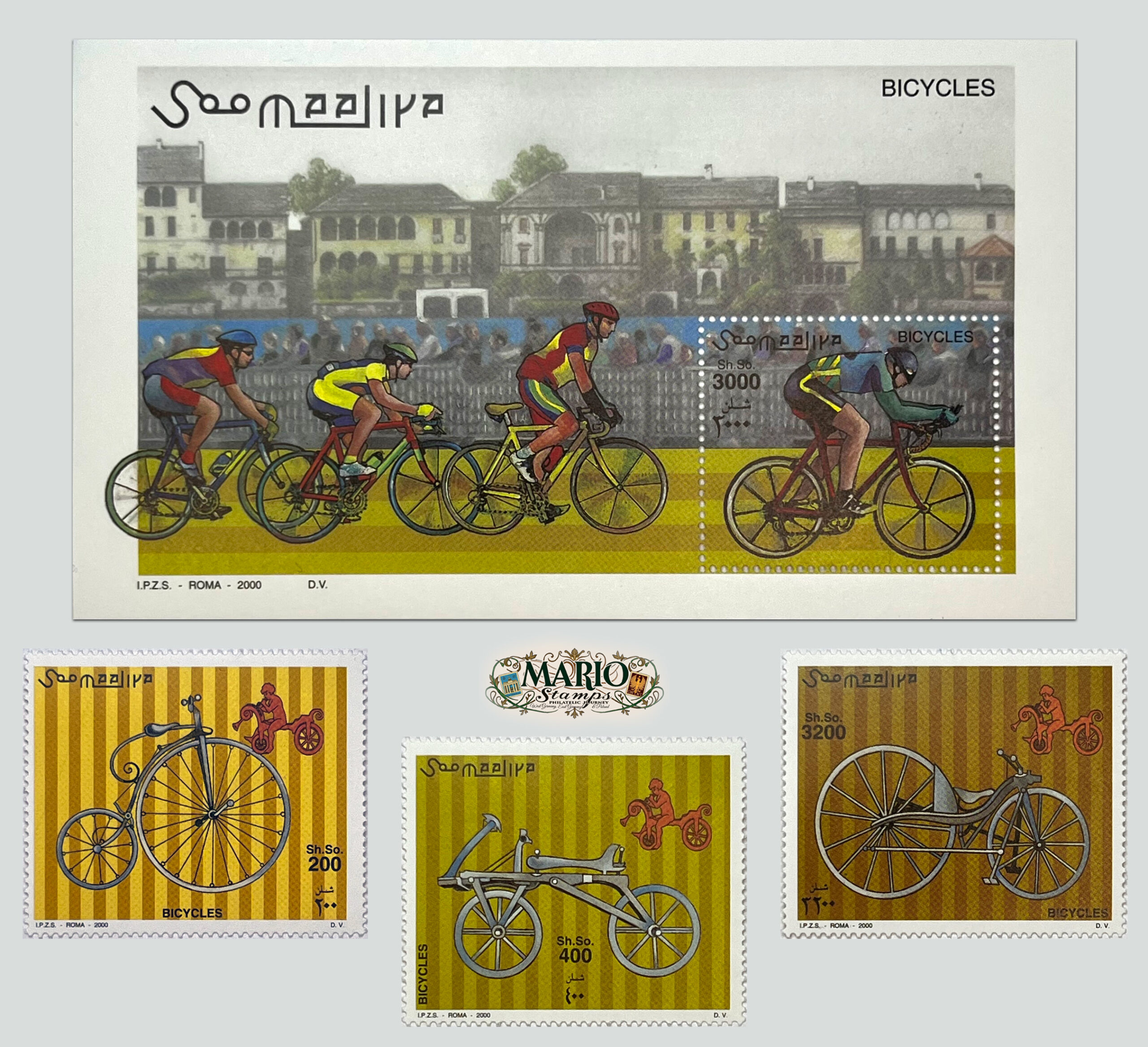 🚴 Kompletna Seria Znaczków z Bloczkiem – Historia Roweru i Kolarstwo (2000) MNH! 🚲