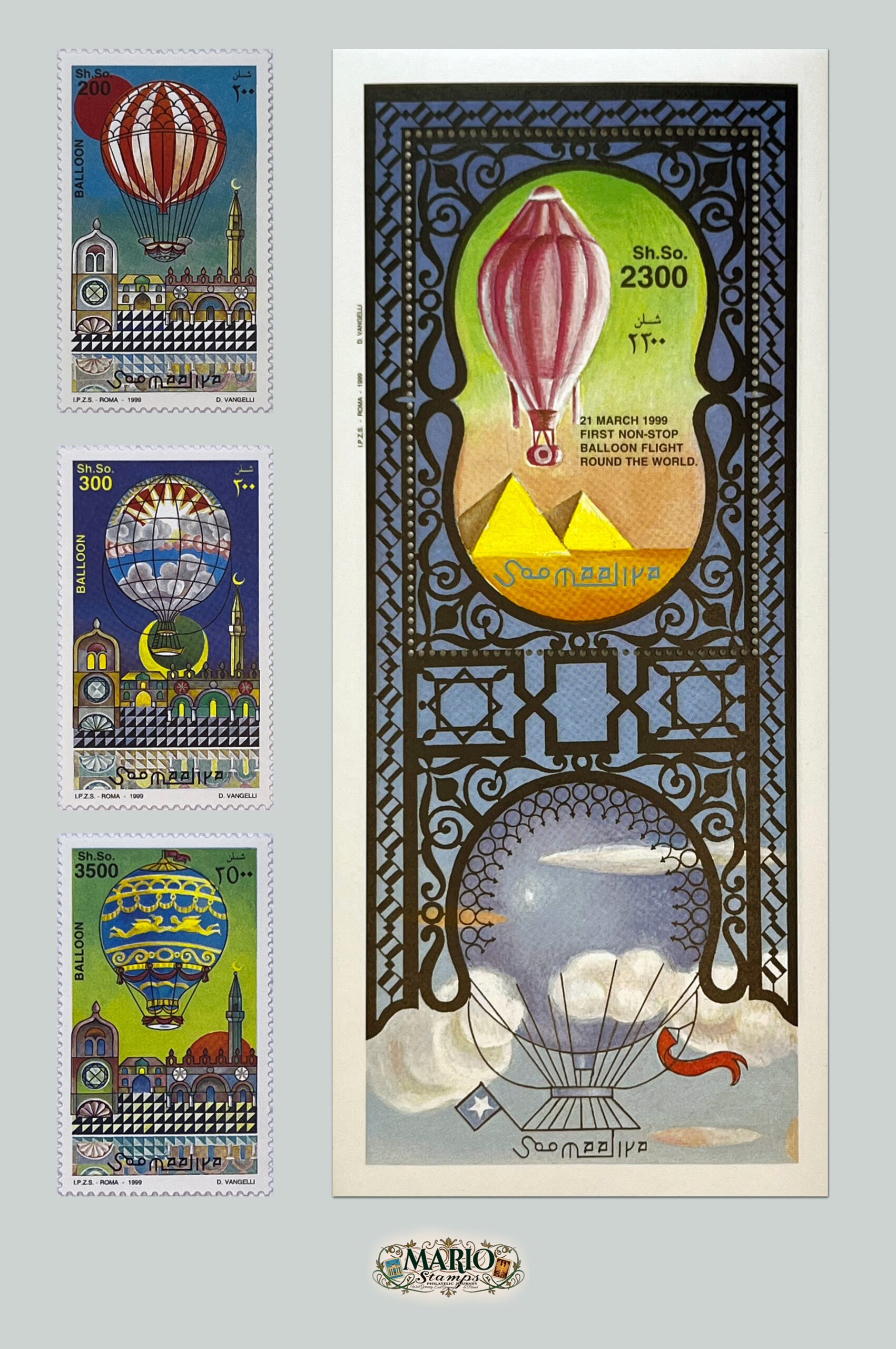 🎈 Podbój Przestworzy – Kompletna Seria i Bloczek „Balony” (Somalia 1999) MNH! ✨