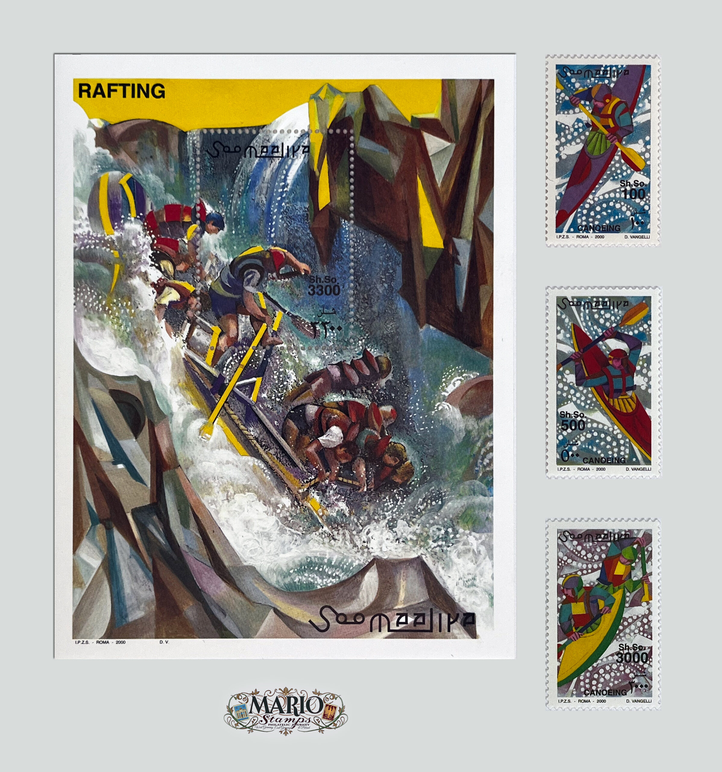 🌊 Walka z Żywiołem – Kompletna Seria „Kajakarstwo” i Bloczek „Rafting” (Somalia 2000) MNH! 🛶