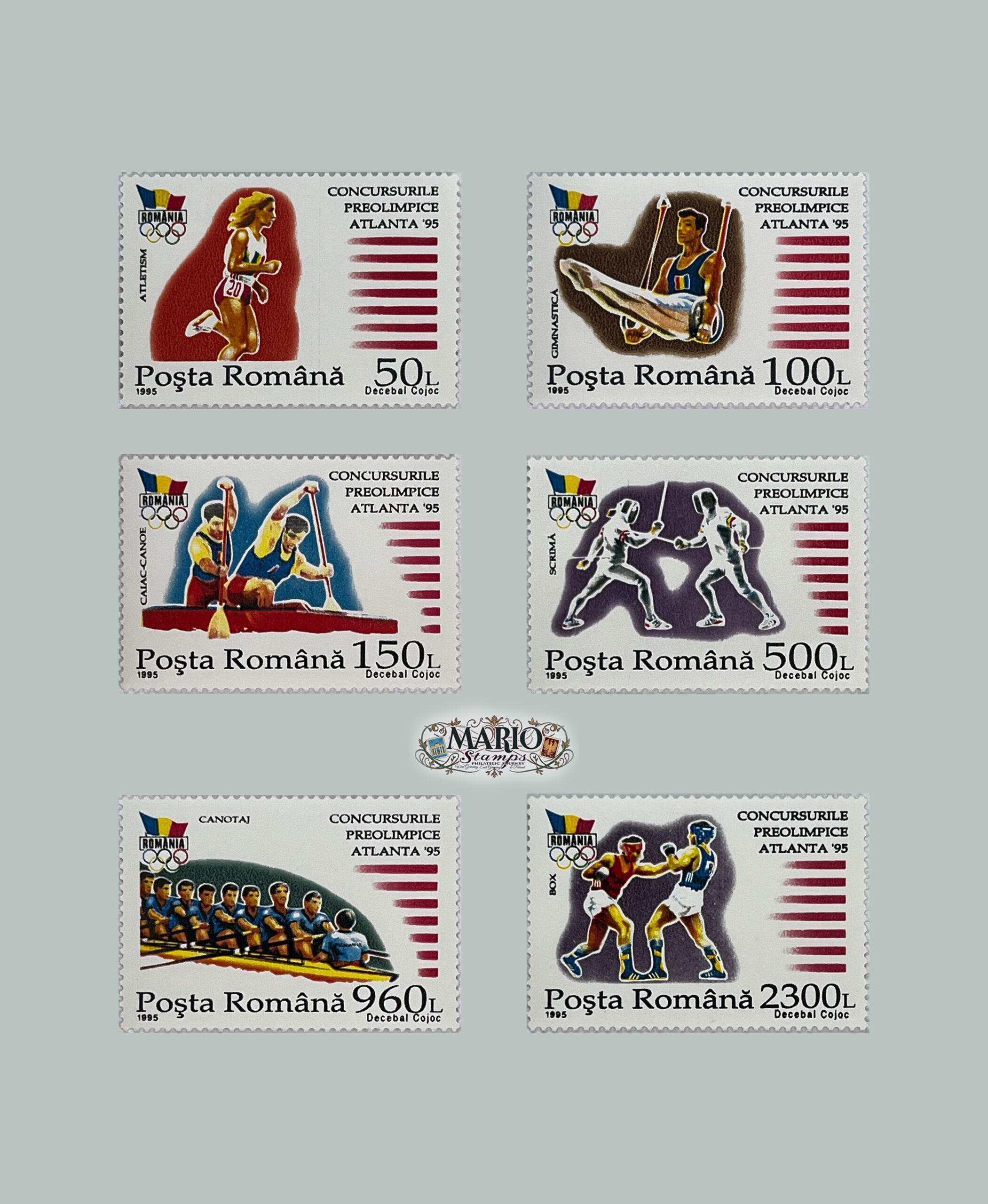 🏅 Olimpijski Hart Ducha – Komplet Znaczków „Atlanta ’96” (Rumunia 1995) MNH! 🇷🇴
