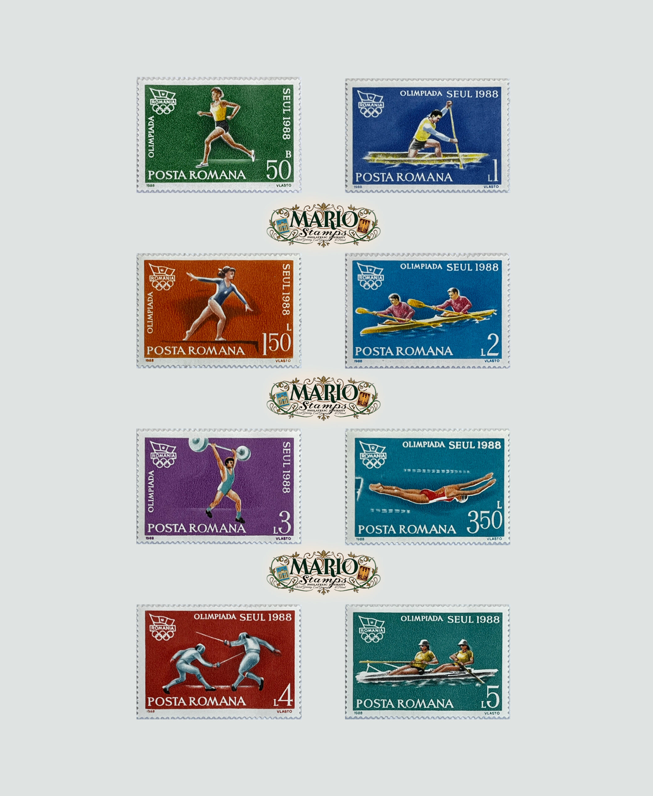 🥇 Olimpijska Pasja i Dynamika – Kompletna Seria „Seul 1988” (Rumunia 1988) MNH! 🇷🇴