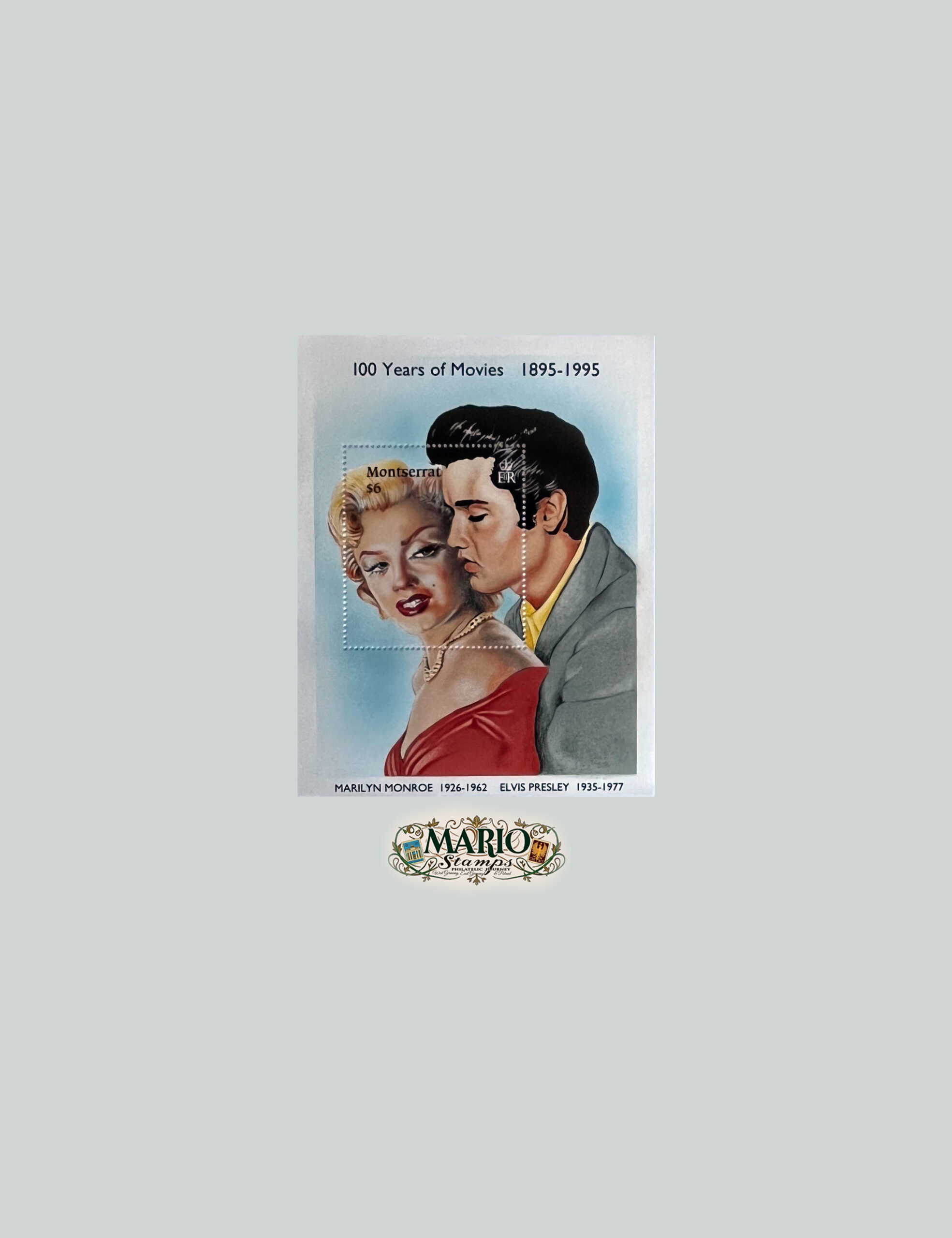 Ikony Wielkiego Ekranu – Bloczek „Marilyn Monroe & Elvis Presley” (Montserrat 1995) MNH!