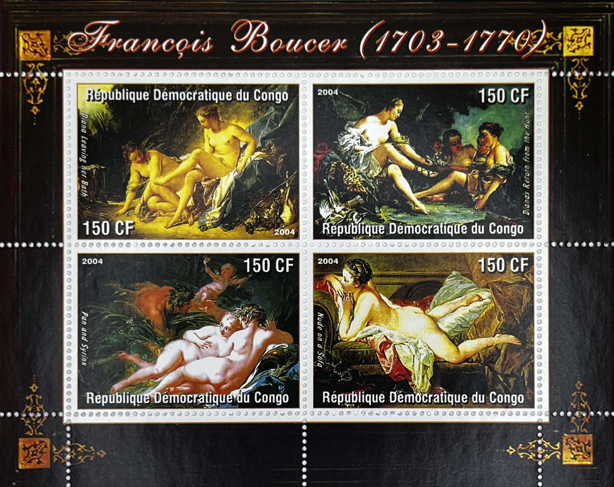 🎨 Rokokowe Arcydzieła – Arkusz „François Boucher (1703–1770)” (DR Konga 2004) MNH! 🇨🇩✨