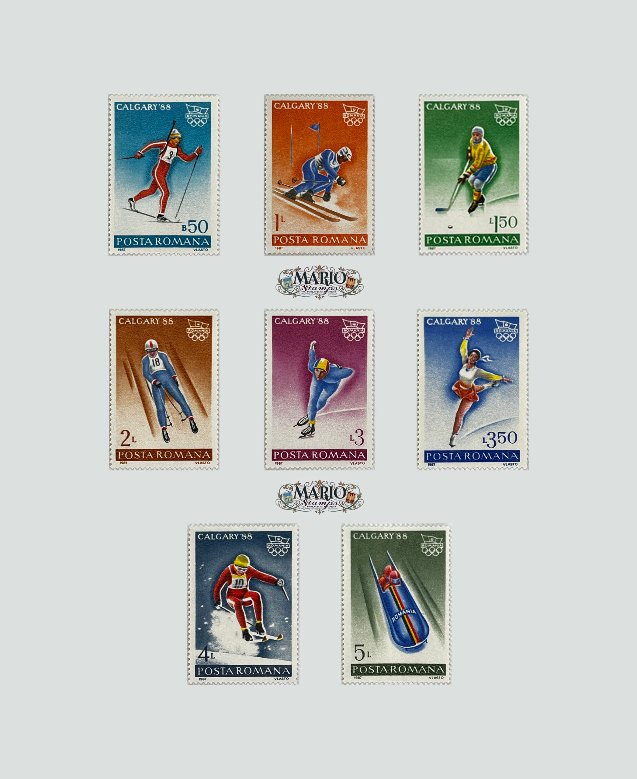 ❄️ Olimpijski Ogień na Śniegu – Kompletna Seria „Calgary 1988” (Rumunia 1987) MNH! 🇷🇴